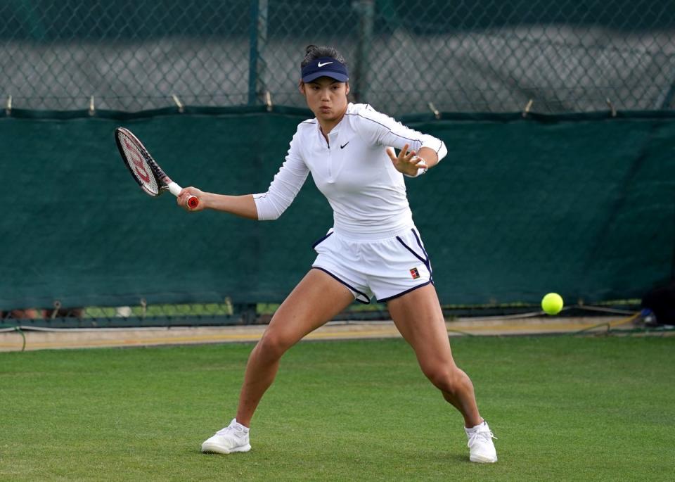 Emma Raducanu during a practice session ahead of Wimbledon beginning (PA) (PA Wire)