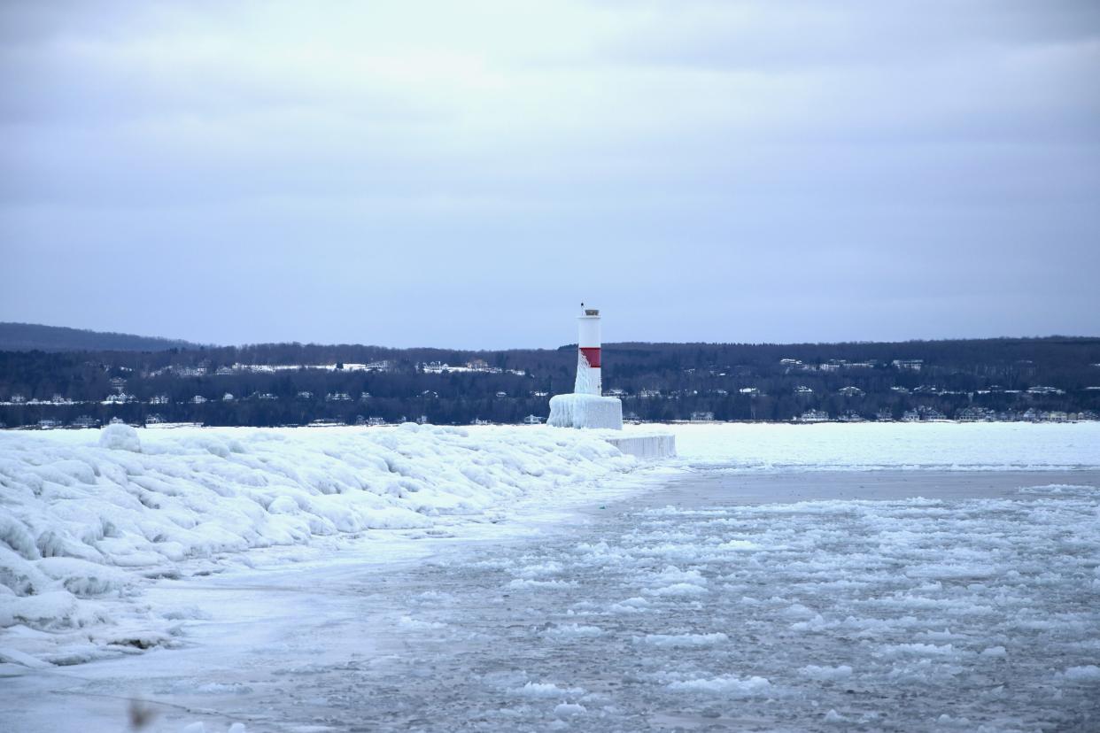 A partially frozen Little Traverse Bay in Petoskey is shown here on Feb. 2, 2022.