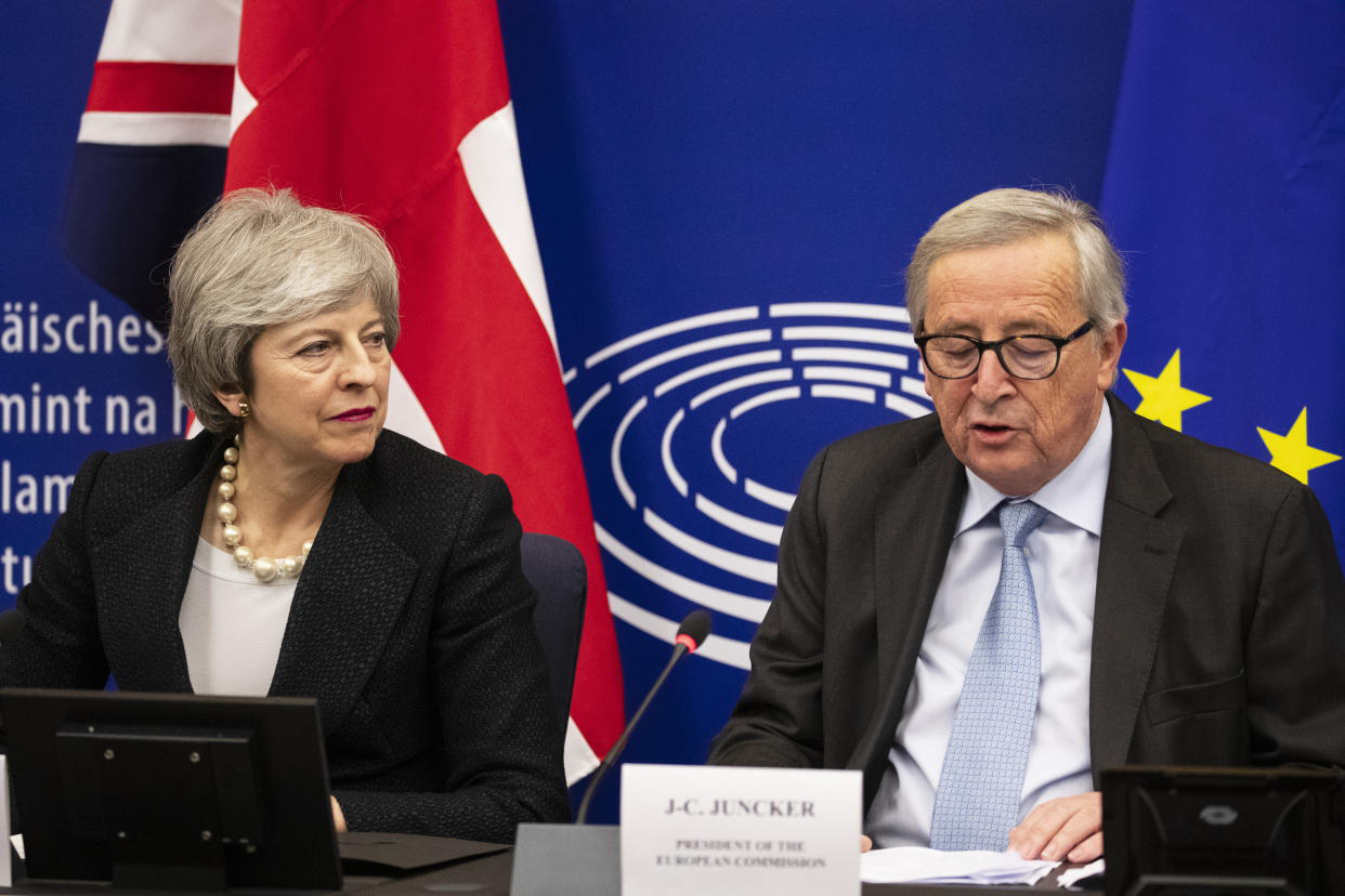 Theresa May and Jean-Claude Juncker held last-ditch talks last night in an attempt to break the impasse over Brexit (Alex Kraus/Bloomberg)