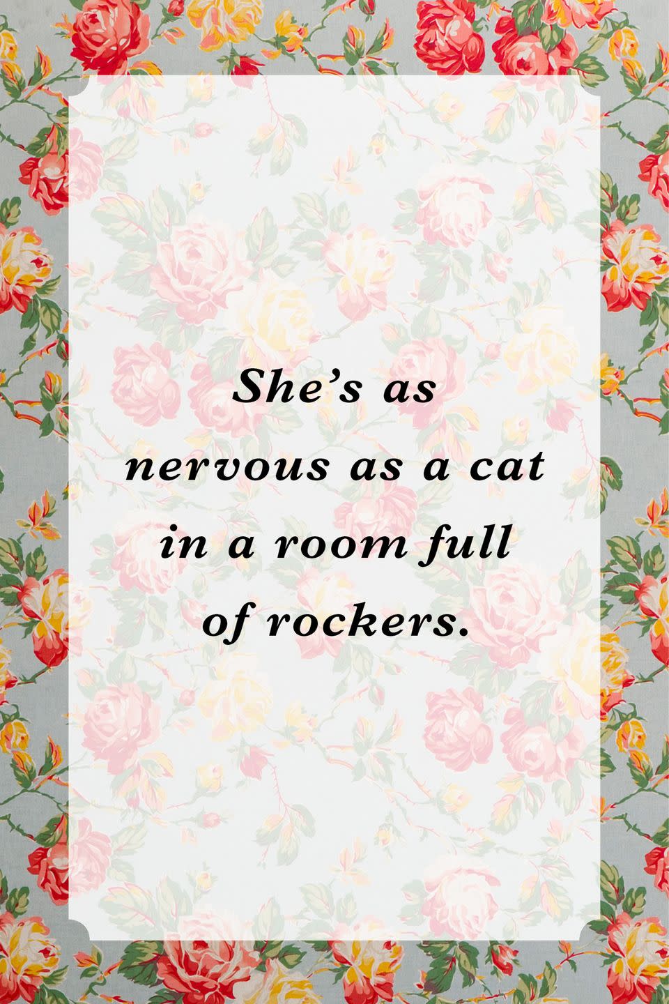 <p>"She’s as nervous as a cat in a room full of rockers."</p>