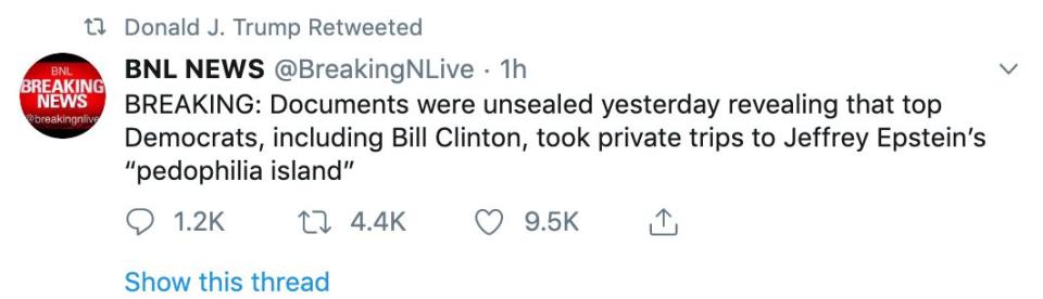 The court documents did not affirm that Clinton went to "pedophilia island." (Photo: Twitter)