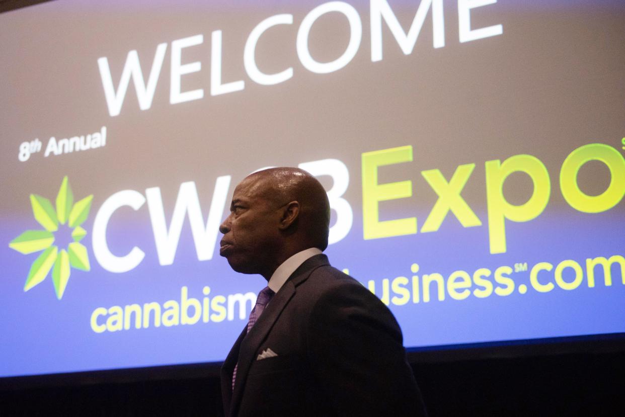New York City Mayor Eric Adams appears at the Cannabis World Congress and Business Exposition at the Javits Center on Friday, June 3, 2022. 