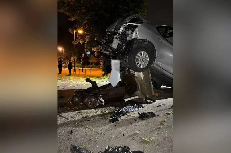 The Victoria Wood statue in Bury has been knocked down in a crash