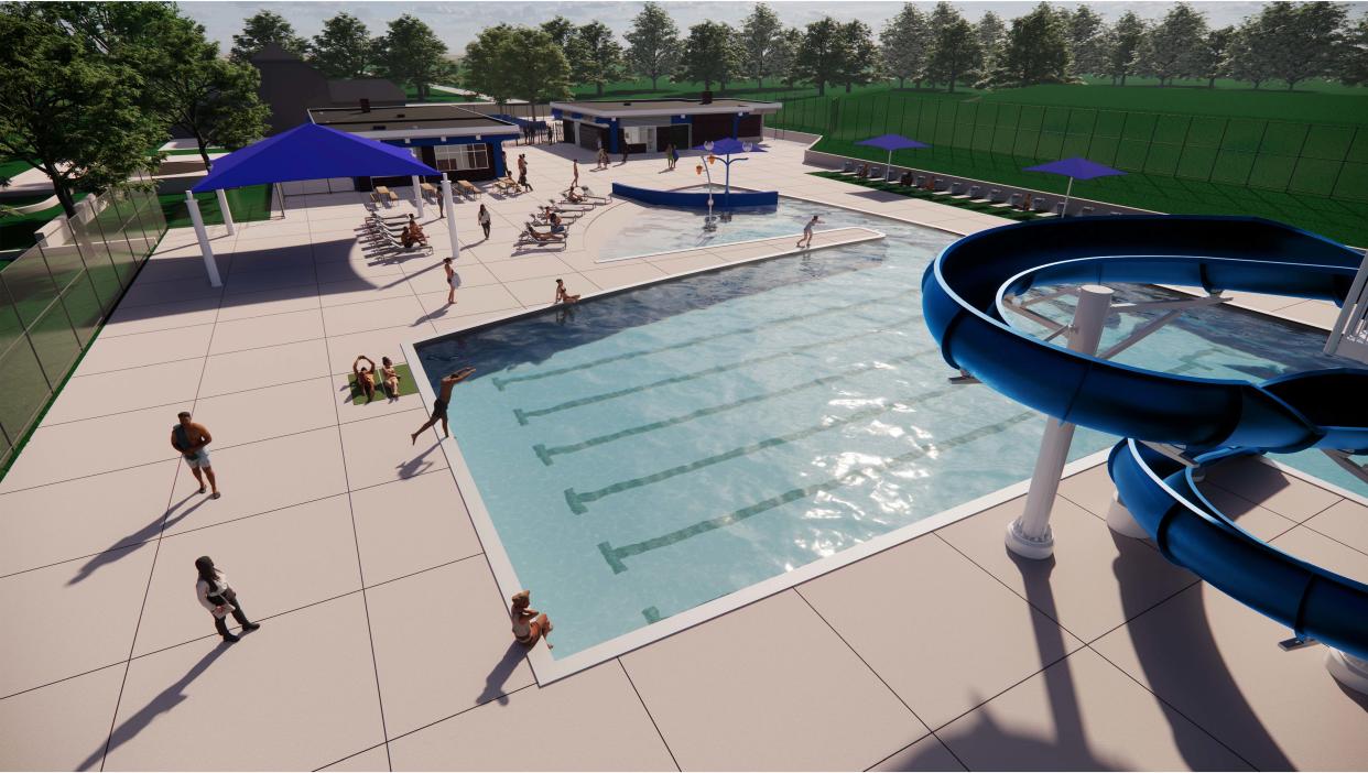 A designer's rendering shows how the Reservoir Park swimming pool in Goodyear Heights will appear after site renovations.
