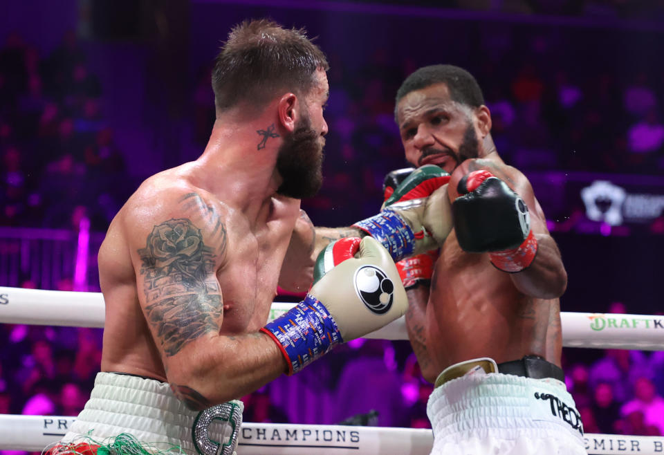 BROOKLYN, NEW YORK - OCTOBER 15:  Caleb Plant punches Anthony Dirrell during their WBC world super middleweight title eliminator bout at Barclays Center on October 15, 2022 in Brooklyn, New York. (Photo by Al Bello/Getty Images)