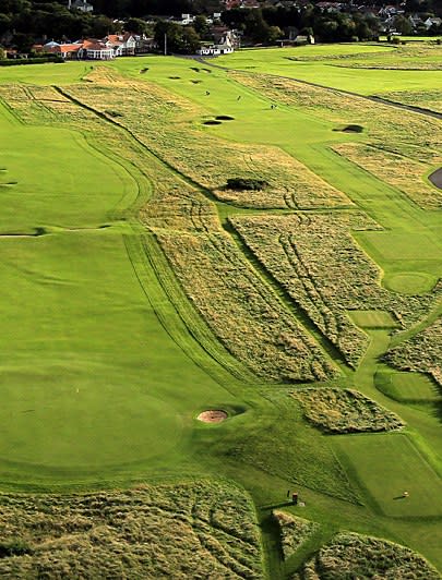 A layout common in links golf in which nine holes go out away from the clubhouse and the other nine come back in. Not very creative, but again, these course designers were working with bad farmland.