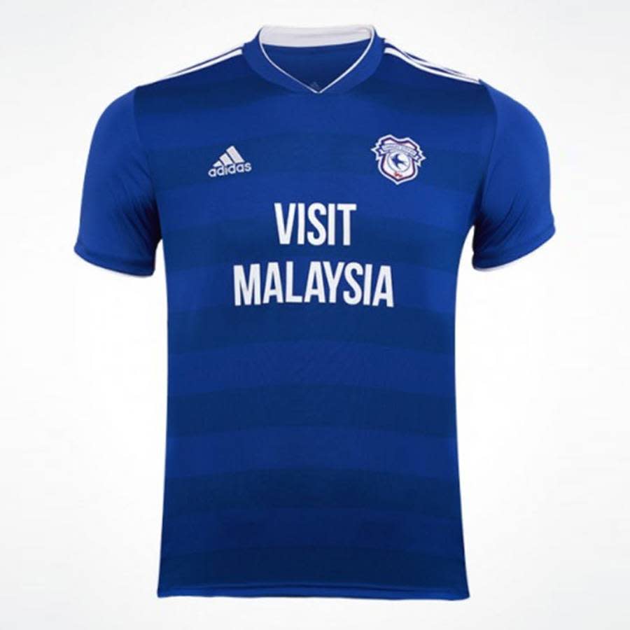 <p>Cardiff City pair two alternating stripes of dark blue. </p>