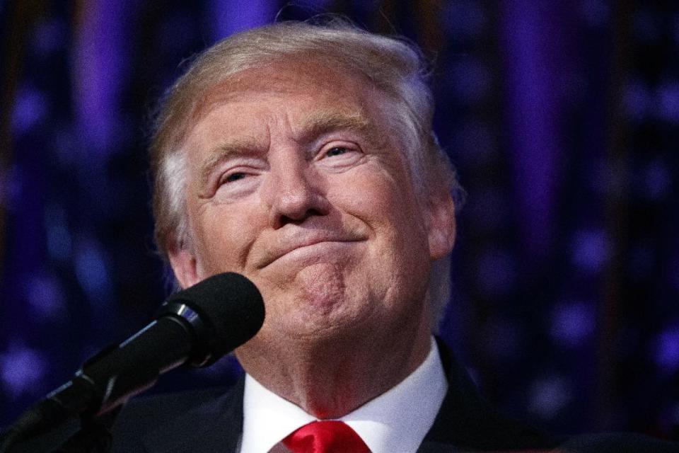 FILE - In this Nov. 9, 2016, file photo, President-elect Donald Trump smiles as he arrives to speak at an election night rally, Wednesday in New York. Donald Trump enters the White House on Jan. 20 just as he entered the race for president: defiant, unfiltered, unbound by tradition and utterly confident in his chosen course. In the 10 weeks since his surprise election as the nation’s 45th president, Trump has violated decades of established diplomatic protocol, sent shockwaves through business boardrooms, tested long-standing ethics rules and continued his combative style of replying to any slight with a personal attack _ on Twitter and in person. (AP Photo/ Evan Vucci, File)