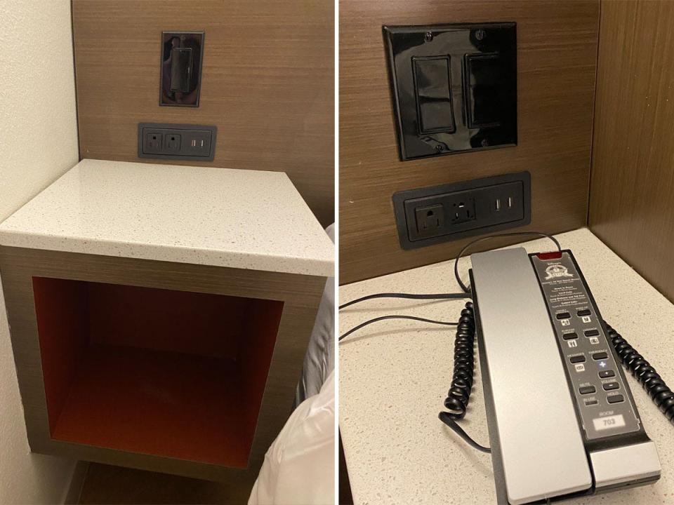 The bedside tables in Disney World's All-Star Movie Resort hotel rooms.