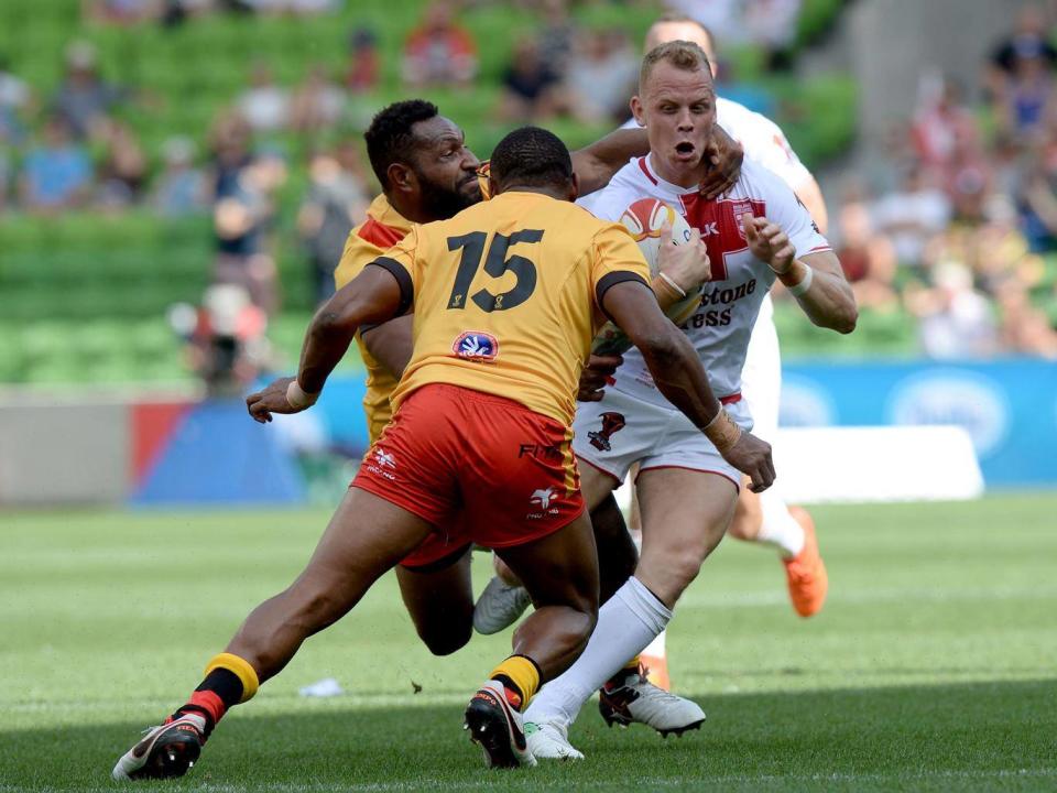 Brown in action during England's quarter-final match against Papua New Guinea (Getty)