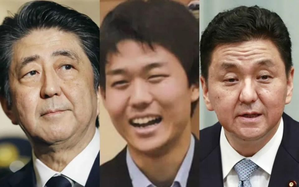 雄霸日本山口縣的「安倍」與「岸」政治家族。（圖左為已故前首相安倍晉三，圖右為安倍晉三之弟岸信夫，圖中為岸信夫長子岸信千世。）