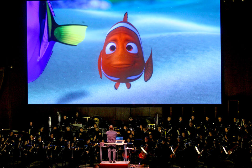 David Newman leads the New York Philharmonic in 'Pixar in Concert' at Avery Fisher Hall on May 1, 2014.