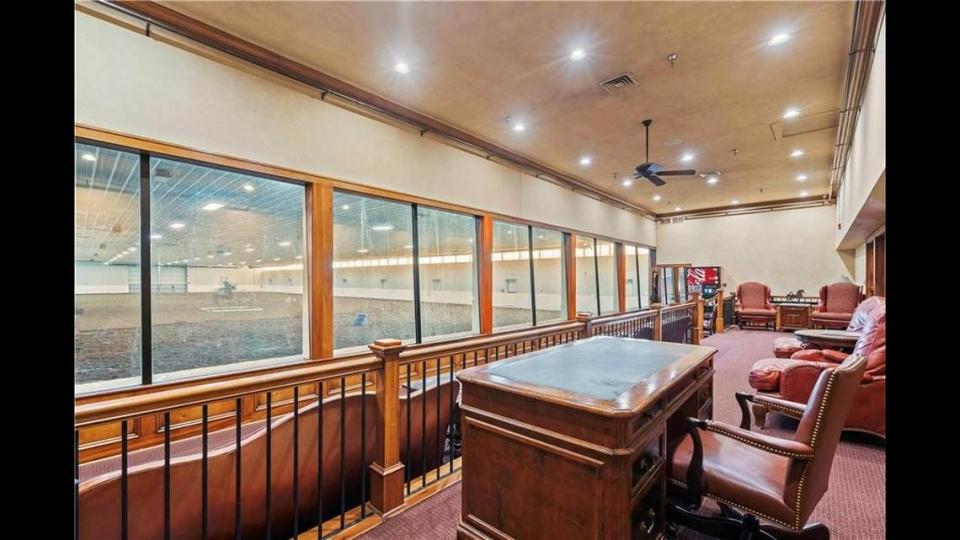 One of the viewing rooms inside the indoor horse riding facility at 9100 Cedar Niles Road in Lenexa gives visitors a clear view of the horses.