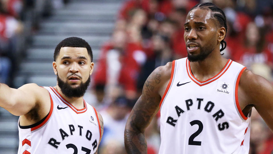 Raptors guard Fred Van Vleet, pictured with teammate Kawhi Leonard, has discussed Leonard's upcoming free agency.