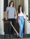 <p>Jared Leto and Anne Hathaway hold hands while filming a scene for <i>WeCrashed </i>on June 8 in N.Y.C. </p>