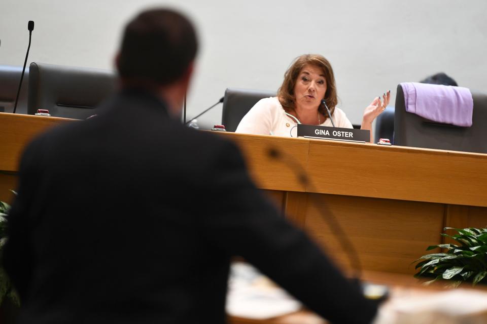 Knox County Commission Gina Oster questions Tom Spangler on his request for a 30% raise for Knox County Sheriff's Office patrol and corrections officers during a Knox County Commission work session on Monday, May 15, 2023.
