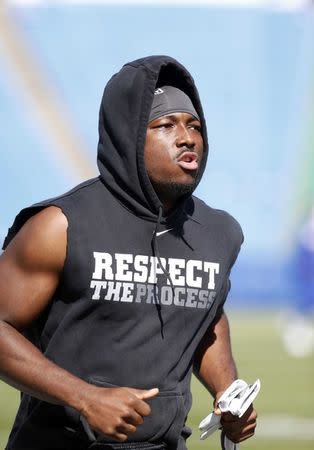 FILE PHOTO: Sep 16, 2018; Orchard Park, NY, USA; Buffalo Bills running back LeSean McCoy (25) on the field before a game against the Los Angeles Chargers at New Era Field. Mandatory Credit: Timothy T. Ludwig-USA TODAY Sports/File Photo