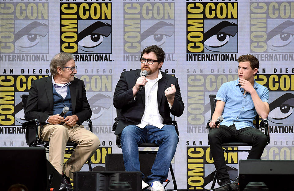 <p>Director Steven Spielberg, writer Ernest Cline, and Tye Sheridan at the Warner Bros. Pictures Presentation at Comic-Con July 22, 2017 in San Diego. (Photo: Kevin Winter/Getty Images) </p>