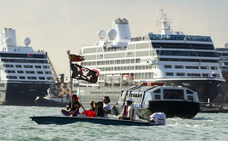 Demonstrators dressed as pirates protest cruise ships in Venice (Getty)