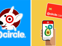 A collection of Target graphics in front of colored backgrounds.