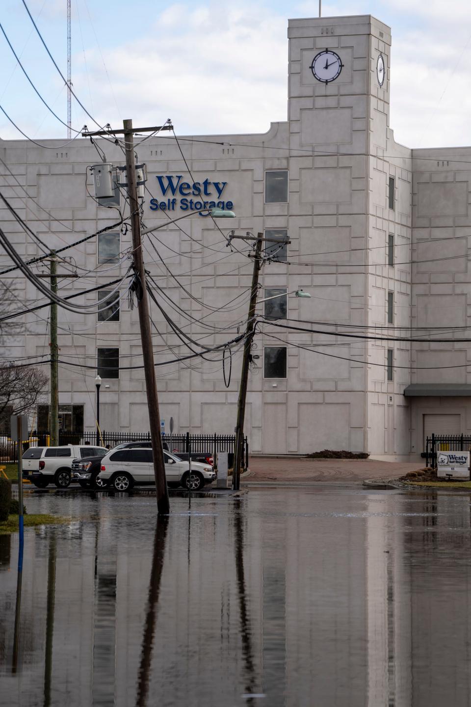 Jan 10, 2024; Hackensack, NJ, USA; Flooding on Commerce Way near Westy Self Storage is shown in Hackensack on Wednesday.
