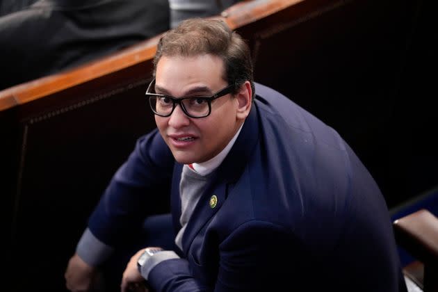 Rep. George Santos (R-N.Y.) sits in the House chamber as Republicans try to convene the 118th Congress on Jan. 7 in Washington.