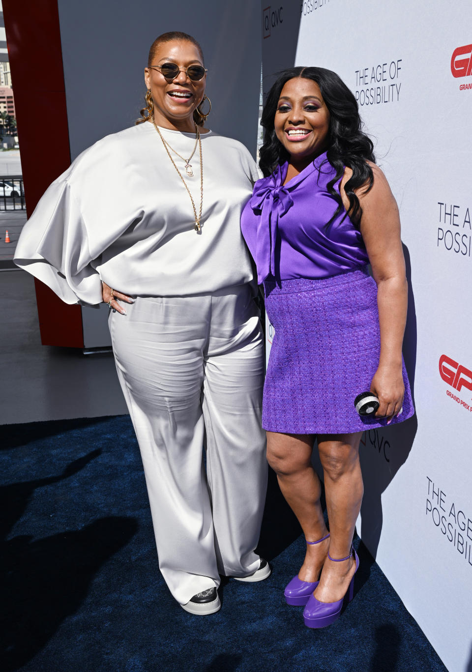 Queen Latifah and Sherri Shepherd at the QVC Quintessential 50 All Female Celebrity Summit held at F1 Headquarters on April 24, 2024 in Las Vegas, Nevada. (Photo by Brenton Ho/Variety via Getty Images)