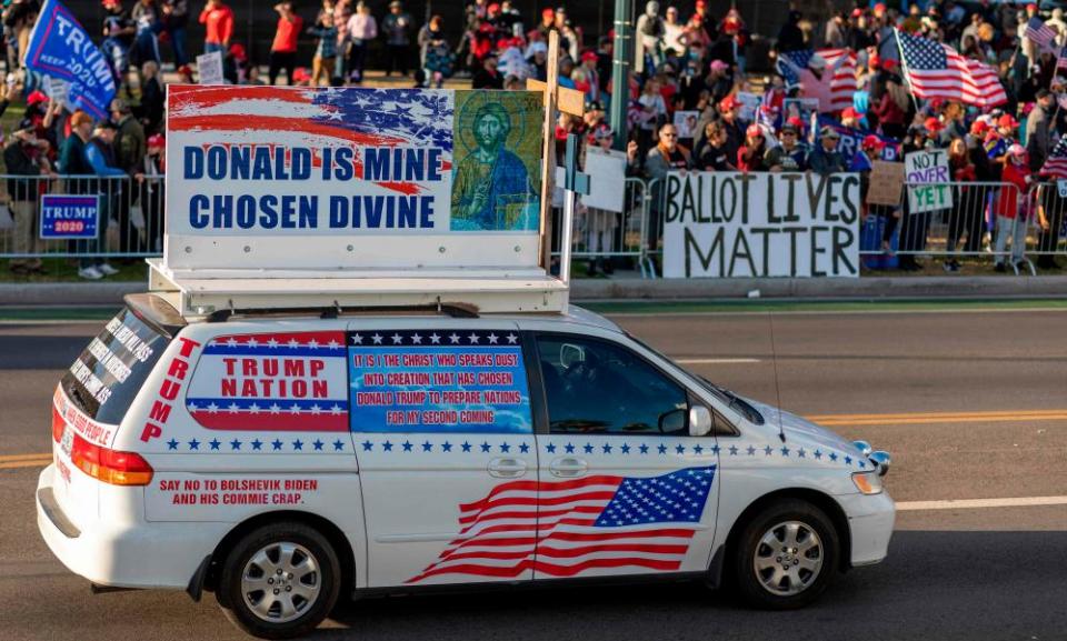 Trump supporters rally after Joe Biden won the 2020 presidential election, in Beverly Hills, California, on 7 November 2020.