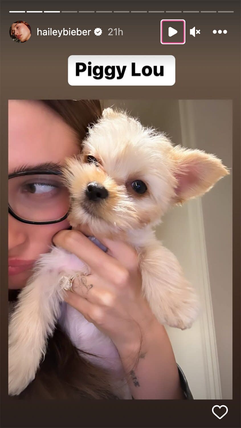 https://www.instagram.com/p/CkZyML4rgHs/ hed: Justin Bieber and Wife Hailey Adopt New Puppy Piggy Lou: 'Oscar's New Baby Sister'