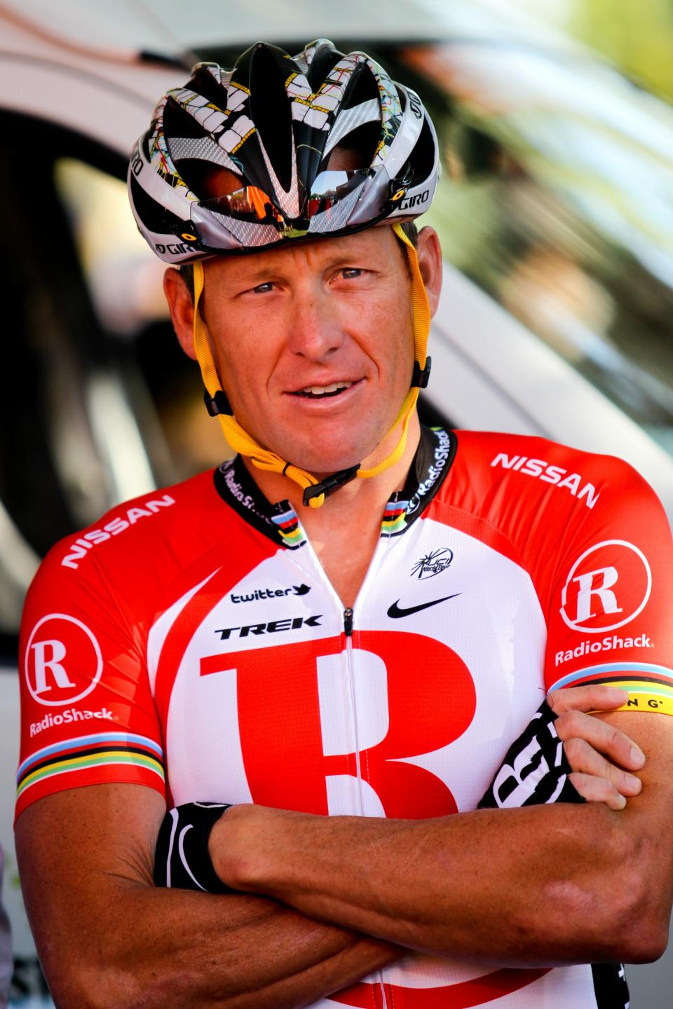 Lance Armstrong of the US prepares to ta