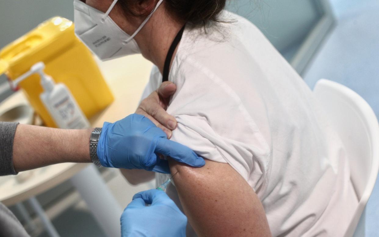 Healthcare workers getting their jabs in Madrid  - Eduardo Parra/Europa Press via Getty Images