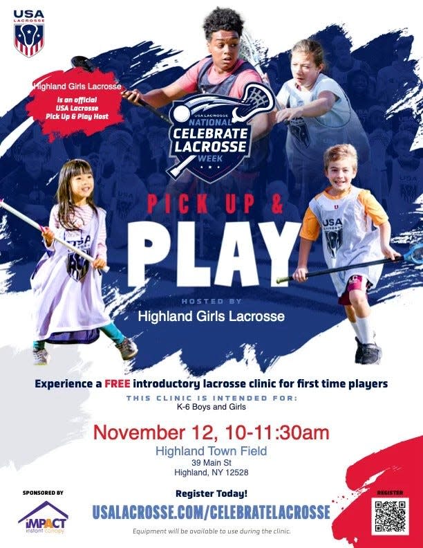 The Highland Town Field on Nov. 12 will host a USA Lacrosse Pick Up & Play clinic for local kids.