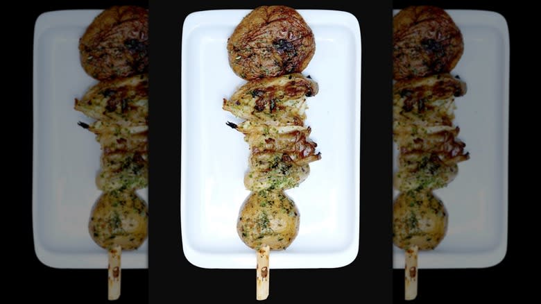 Mushroom skewer with assorted shrooms and herbs