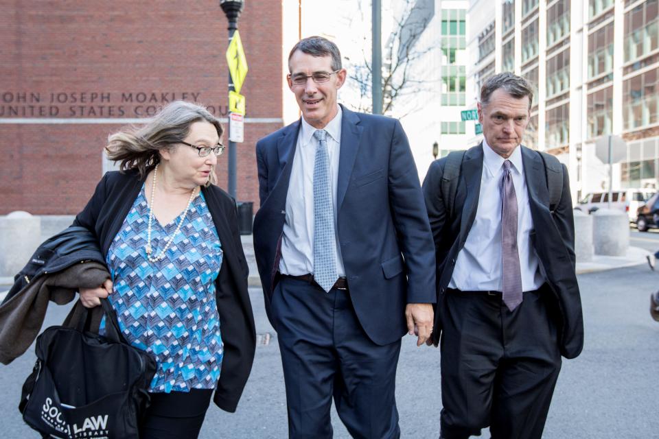 Michael Center, former men's tennis coach University of Texas, leaves court on April 24, 2019, in Boston. (Photo: Scott Eisen, Getty Images)