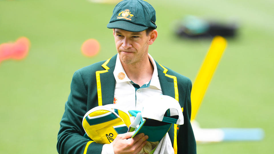 Seen here, Tim Paine wears his Aussie colours during a team training session.