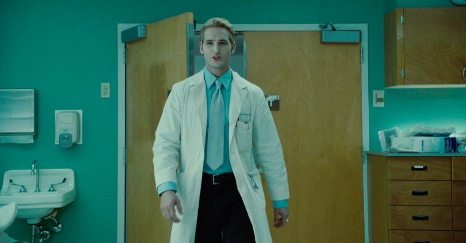 Carlisle walking into the room as a doctor