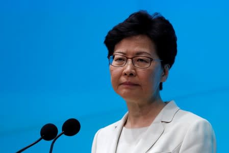 Hong Kong Chief Executive Carrie Lam attends a news conference in Hong Kong