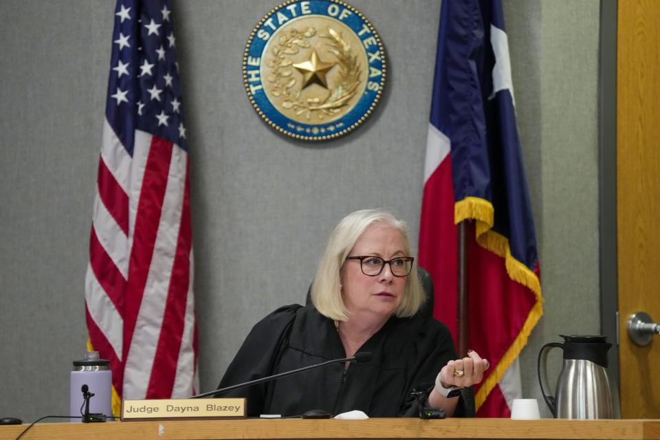 Judge Dayna Blazey presides at the murder trial of Austin Police Officer Christopher Taylor at the Blackwell-Thurman Criminal Justice Center on Wednesday October 25, 2023. Taylor is charged with killing of Michael Ramos in 2020.
