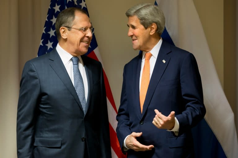 US Secretary of State John Kerry (right) meets with Russian Foreign Minister Sergei Lavrov in Zurich on January 20, 2016