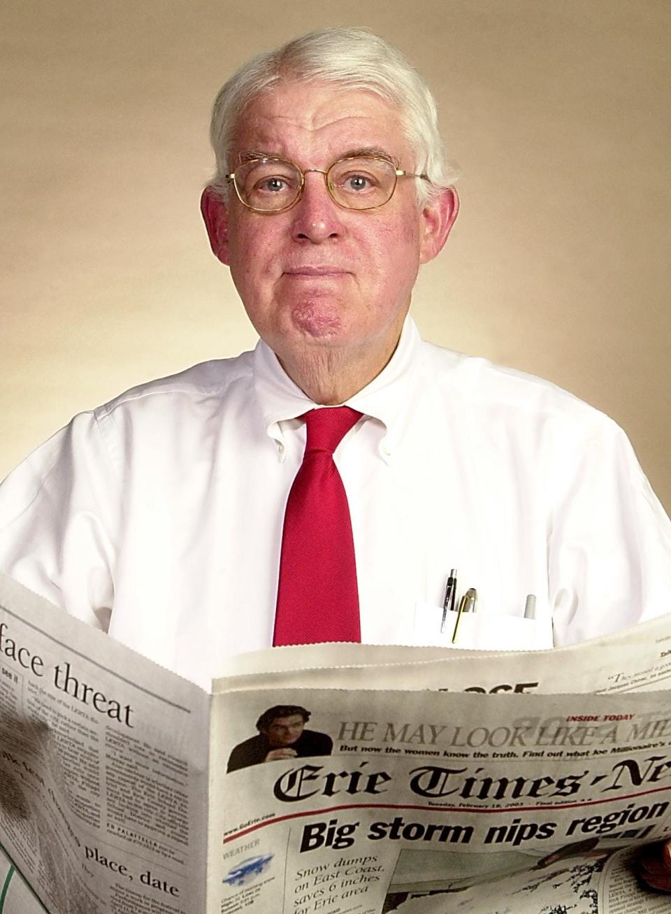 Michael Mead, a former publisher of the Erie Times-News, died on Monday at 85. He is shown here when he retired in 2003.
