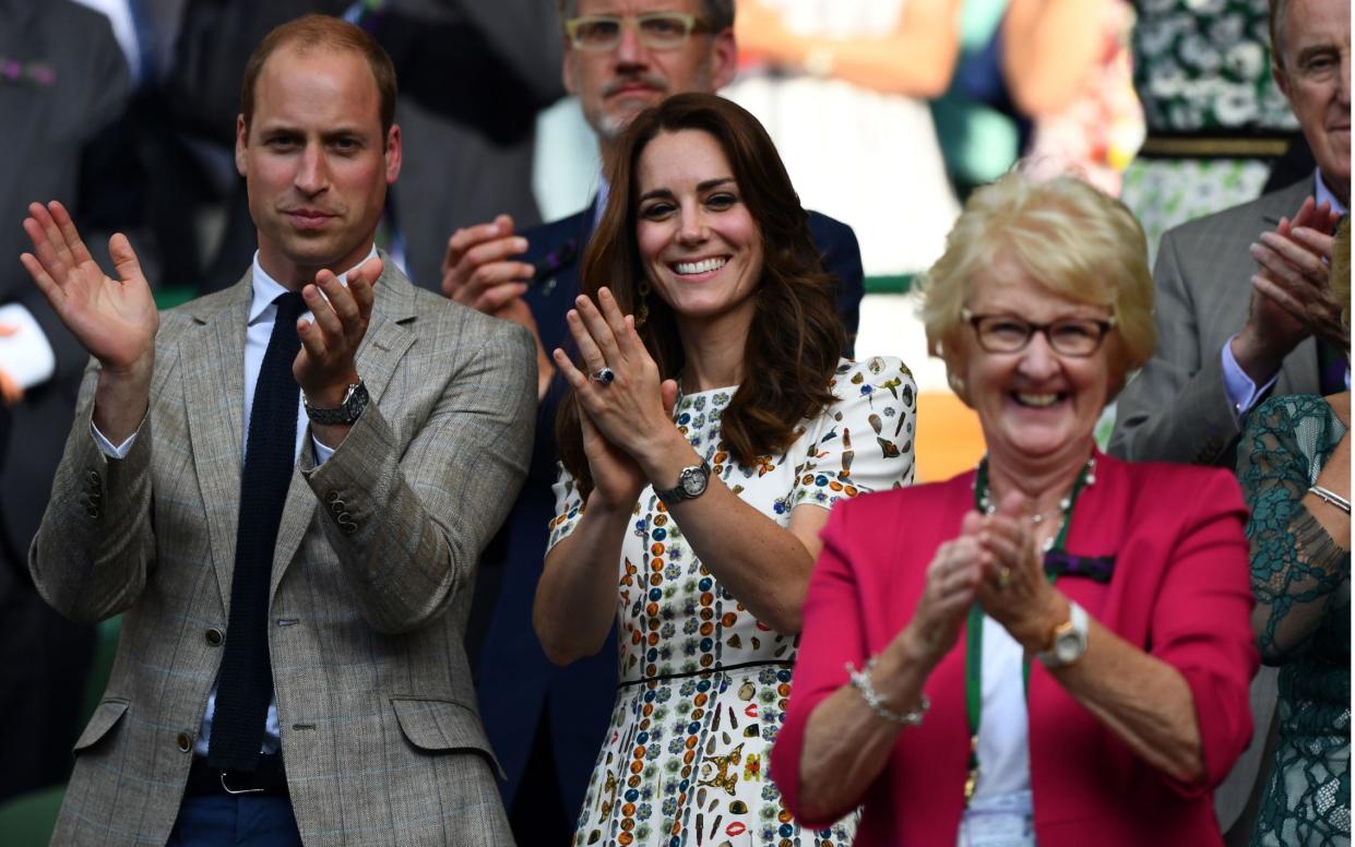 Cathie Sabin at Wimbledon in 2016 with the Duke and Duchess of Cambridge, cheering the British player Heather Watson and her partner Henri Kontinen after their victory in the mixed doubles final - Javier Garcia/BPI/Shutterstock