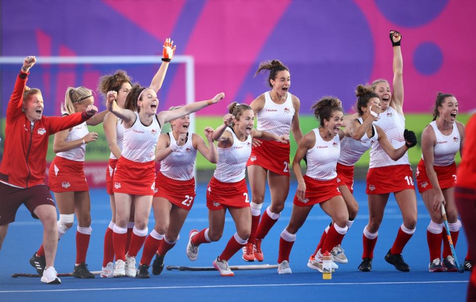 England celebrate winning the penalty shootout in the semi-final  (Getty Images)