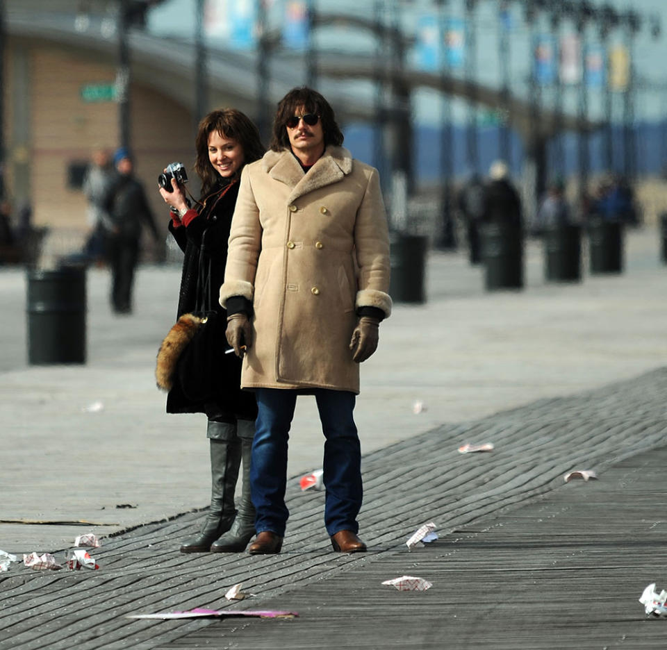 <p><em>The Deuce</em> stars had fun filming season 2 of the HBO series at the famed Coney Island in Brooklyn, New York on Monday. (Photo: Bobby Bank/GC Images) </p>