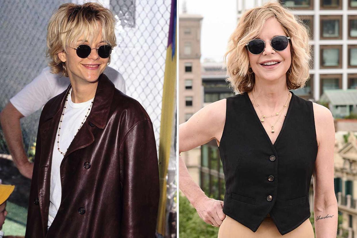 <p>Steve Granitz/WireImage; Mario Wurzburger/Getty</p> Meg Ryan in 1995 and 2024.