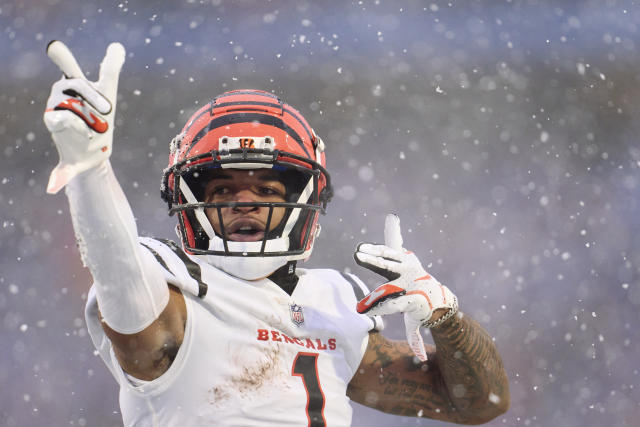 Cincinnati Bengals wide receiver Ja'Marr Chase (1) celebrates