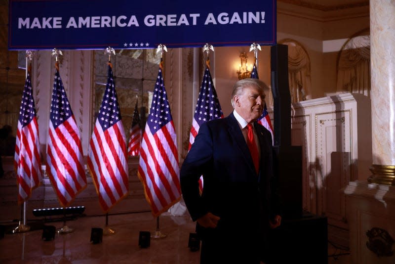 Former U.S. President Donald Trump arrives to speak during an event at his Mar-a-Lago home on November 15, 2022, in Palm Beach, Florida. Trump announced that he was seeking another term in office and officially launched his 2024 presidential campaign.