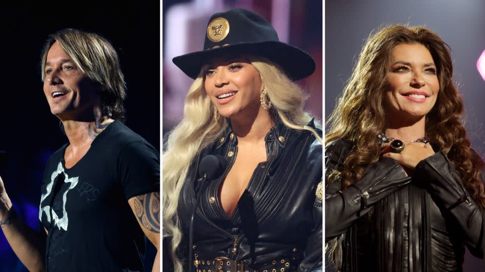 From left, Keith Urban, Beyoncé and Shania Twain - Getty Images/Reuters