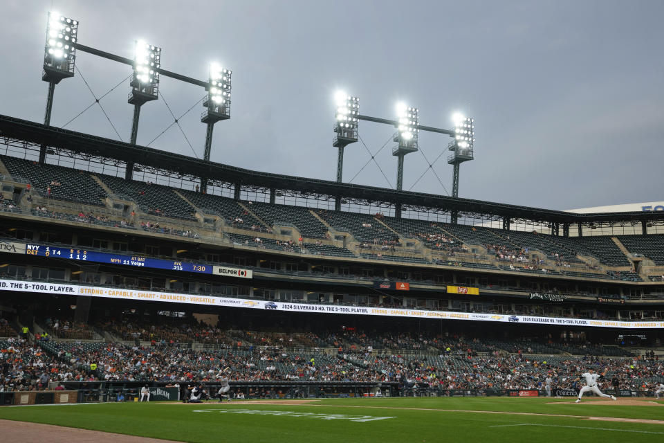 Detroit Tigers pitcher Tarik Skubal throws against the New York Yankees in the fourth inning of a baseball game, Tuesday, Aug. 29, 2023, in Detroit. (AP Photo/Paul Sancya)