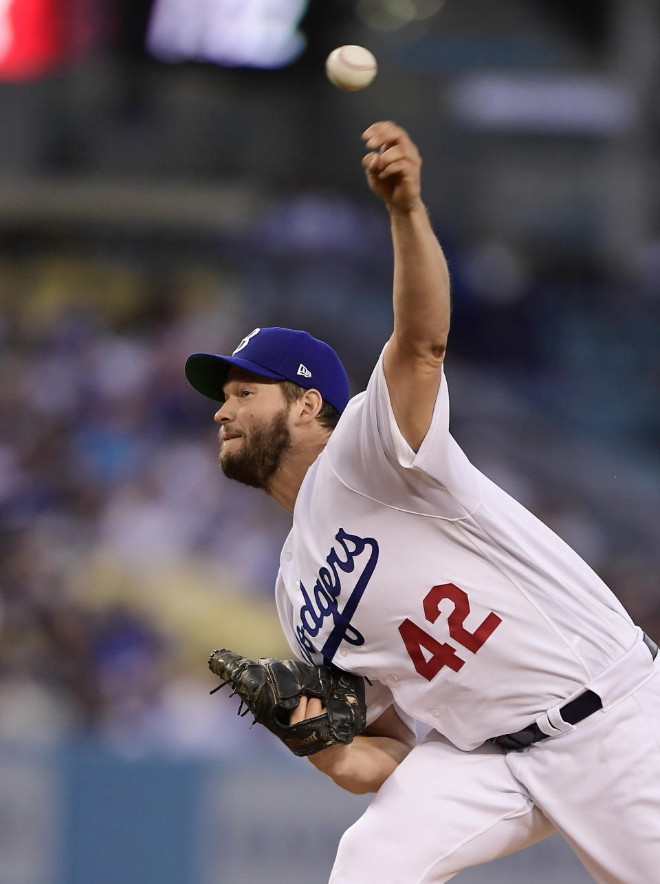 Los Angeles Dodgers starting pitcher Clayton Kershaw throws to the plate during the first inning of a baseball game against the Cincinnati Reds, Monday, April 15, 2019, in Los Angeles. (AP Photo/Mark J. Terrill)