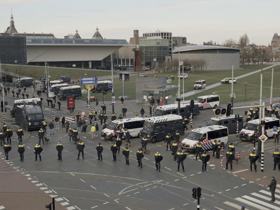 This image released by A24 shows a scene from "Occupied City." (A24 via AP)